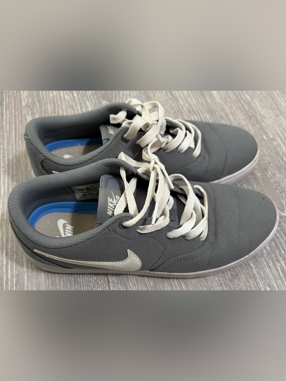 Nike Gray Canvas Sneakers with White Swoosh and Laces